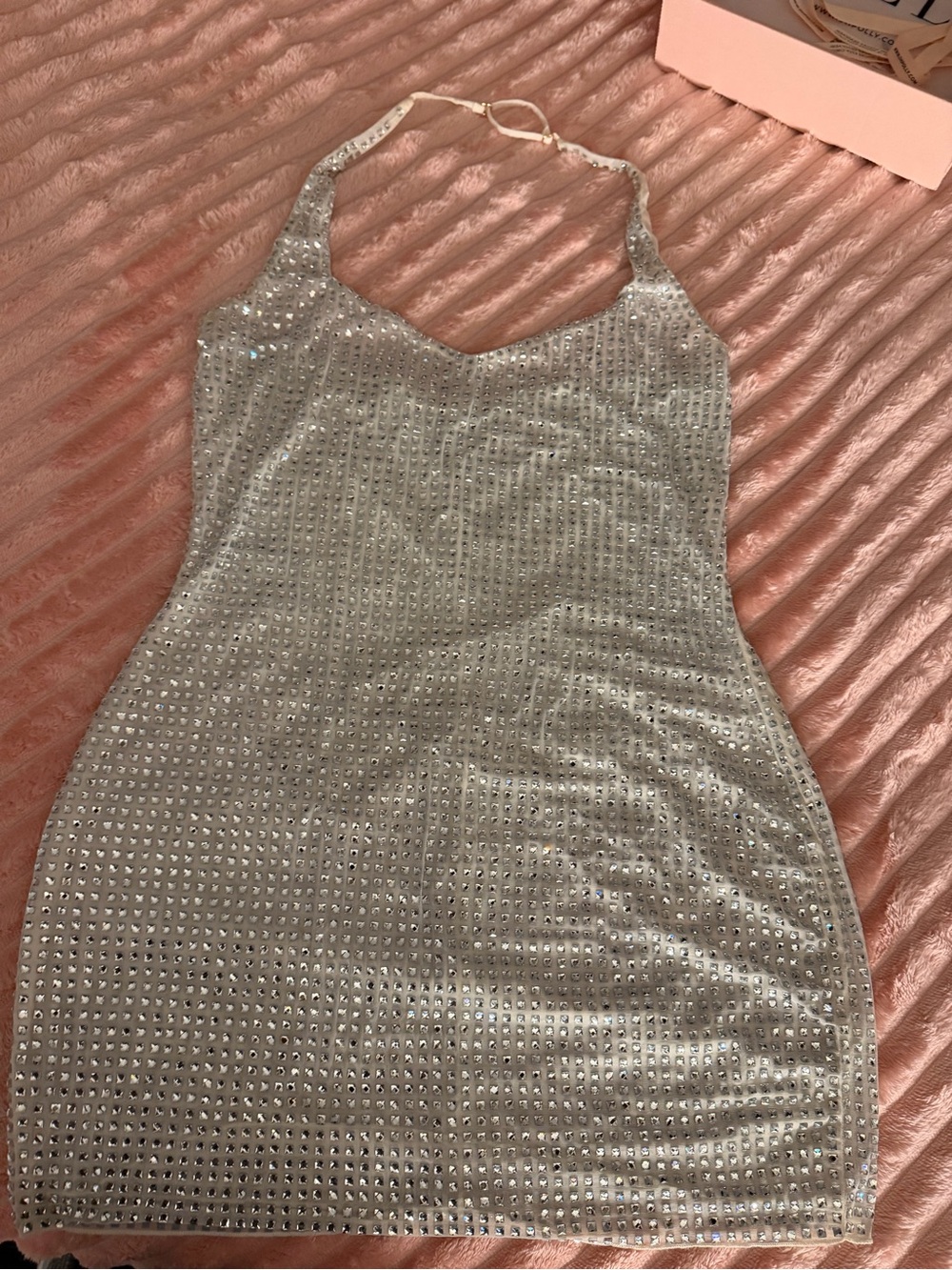 Oh Polly Silver Rhinestone Halter Mini Dress